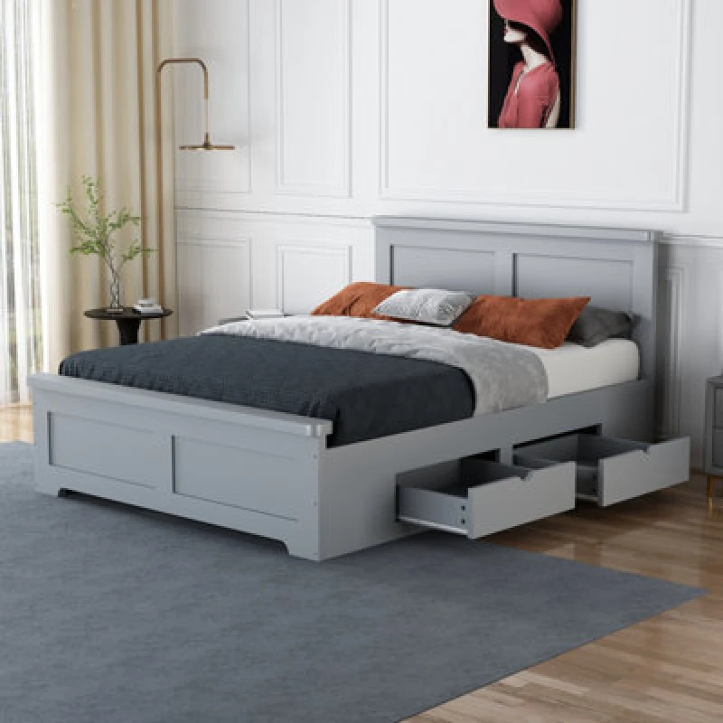 Image of Flintshire Furniture Conway Four Drawer 4ft 6 Double Grey Storage Bed Frame
