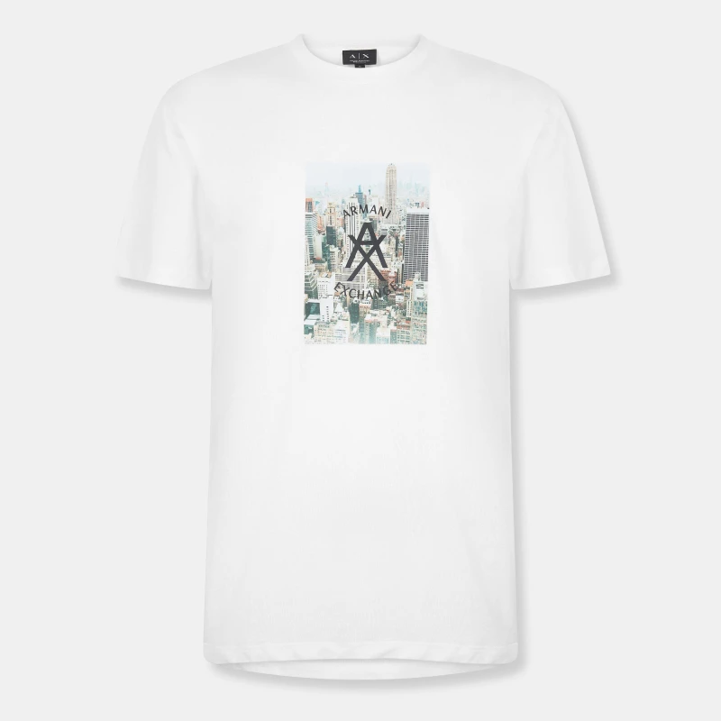 Image of Armani Exchange Mens AX Skyline T-Shirt OFF White male L