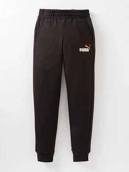 Image of Puma Boys Essentials + 2-Colour Cuffed Fleece Pants - Black/Orange, Size 7-8 Years