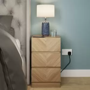 Image of Bedside Nightstand Wooden Bedroom Side Table 3 Drawer Storage Oak Grain Finish