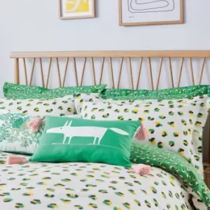 Image of Scion Leopard Dots Kingsize Duvet Cover Set, Pebble & Mint Leaf
