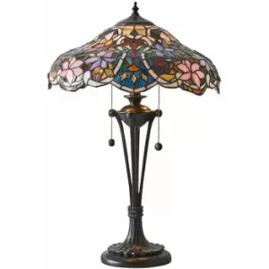 Image of Loops - Floral Tiffany Glass Design Table Lamp Light - Dark Bronze Effect Lampholder