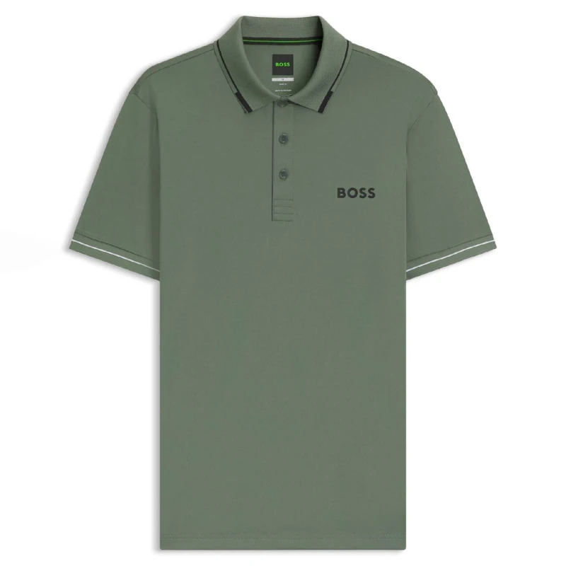 Image of Boss Paul Pro Contrast Logo Slim-Fit Polo Shirt Green male 2XL