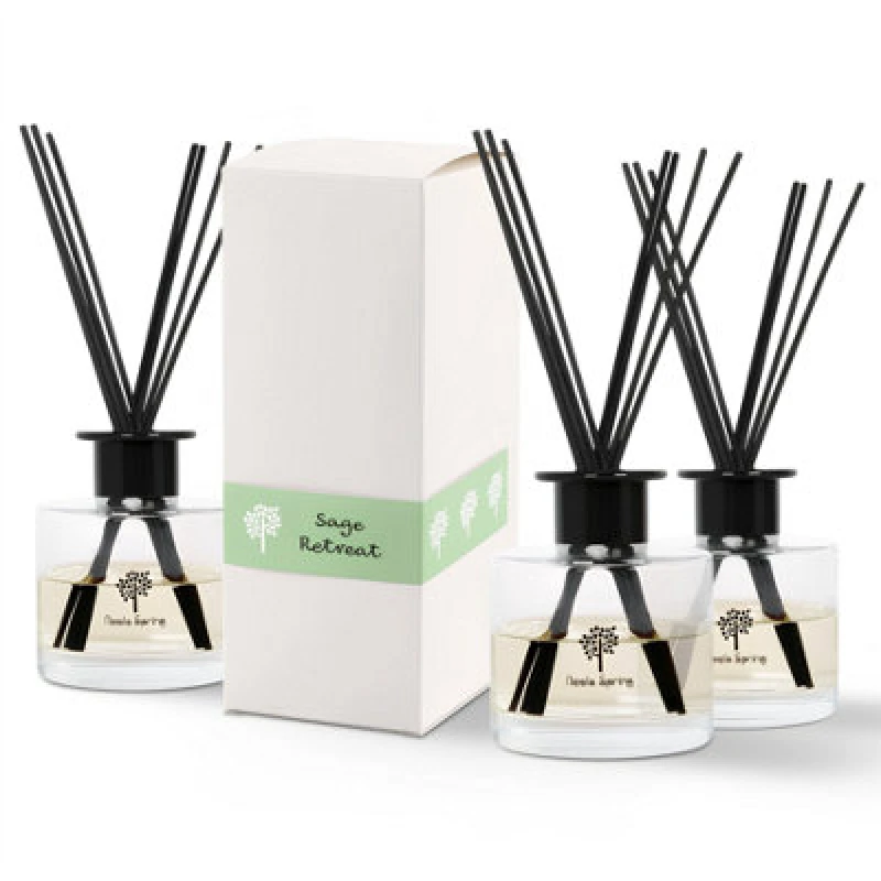 Image of Nicola Spring Glass Reed Diffusers - 200ml - Sage Retreat - Pack Of 3 - Herbal Spa Fragrance With 8 Reeds Each Long Lasting