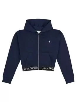 Image of Jack Wills Girls Elastic Zip Thru Hoodie - Navy, Size Age: 10-11 Years, Women