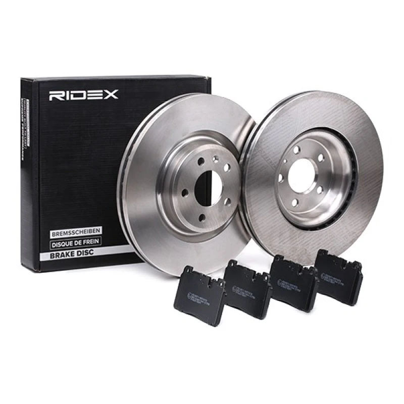 Image of RIDEX 3405B1632 Brake disc and pads set Front Axle, Brake Disc Type: Vented Brake Set,disc brakes (3405)