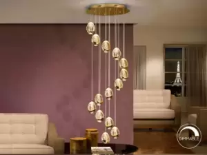 Image of Rocao Dimmable 14 Light Integrated LED Light Pendant Light Cluster Drop, Golden, Bluetooth control