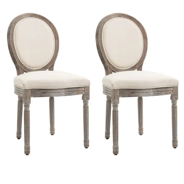 Image of HOMCOM Elegant French Style Dining Chair Set with Wood Frame Foam Seats Cream Beige