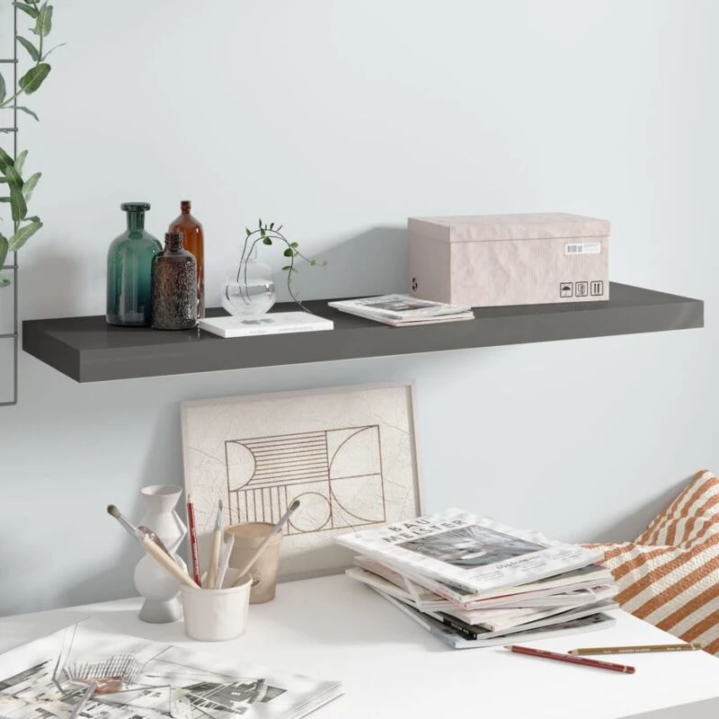 Image of VIDAXL Vidaxl - Floating Wall Shelf High Gloss Grey 90x23.5x3.8cm mdf 8720286074275