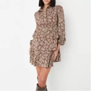 Missguided Paisley Print Tiered Maternity Shirt Dresss - Brown