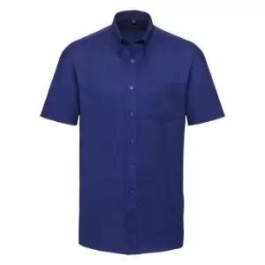 Image of Russell Collection Mens Short Sleeve Easy Care Oxford Shirt (14.5inch) (Bright Royal)