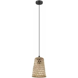 Image of Hanging Ceiling Pendant Light Black & Wicker 1 x 40W E27 Hallway Feature Lamp