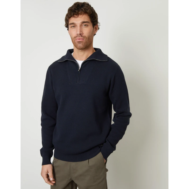 Image of Threadbare Rib Panel Quarter Zip Jumper Navy