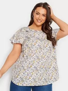 Image of Yours Frill Sleeve Detail Top, White, Size 16, Women