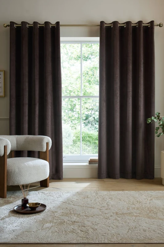 Image of Catherine Lansfield 'Super Thermal Blackout Matt Velour' Eyelet Curtains in Chocolate Size: 229cm width x 229cm drop Chocolate Unisex 229cm width