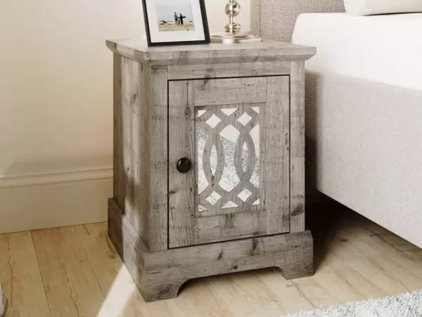 Image of GFW Amelie Mexican Grey 1 Door Mirrored Bedside Table