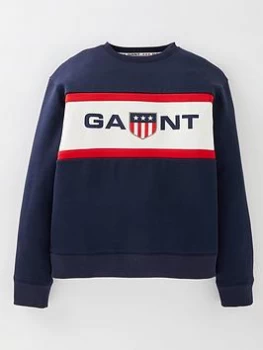 Image of Gant Boys Retro Shield Crew Neck Sweatshirt - Blue Size 11-12 Years