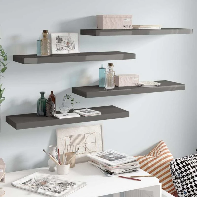 Image of VIDAXL Floating Wall Shelves 4 pcs High Gloss Grey 80x23.5x3.8cm MDF vidaXL 8720286074268