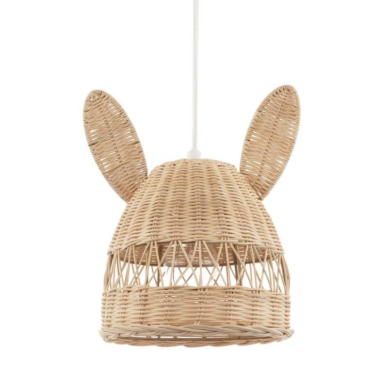 Image of Happy Homewares Natural Woven Rattan Childrens Pendant Lighting Shade with Bunny Ears in Brown Brown Unisex