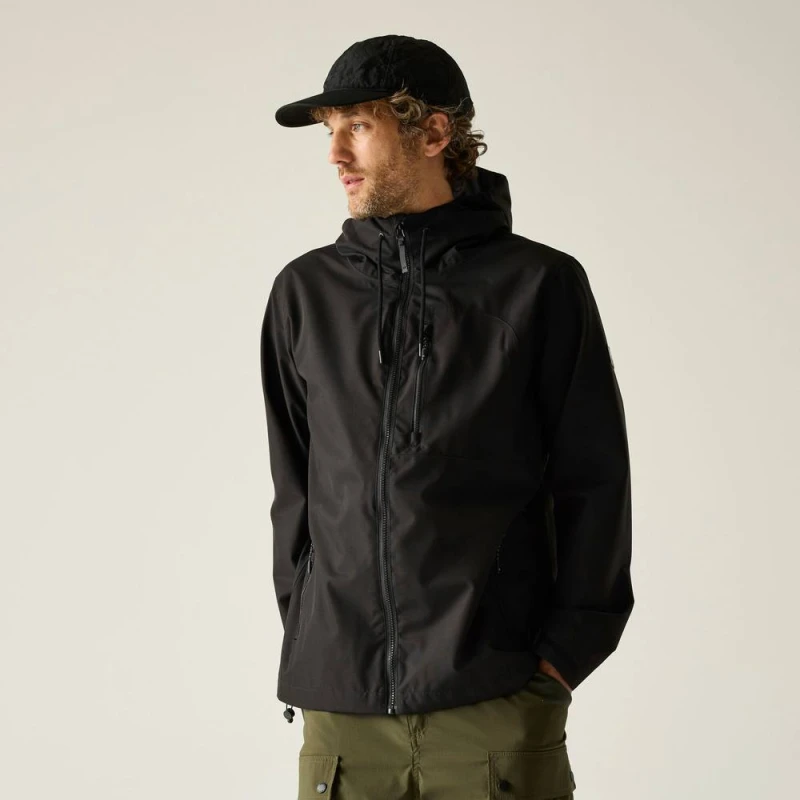 Image of Regatta Mens Frankie Lighweight Hooded Waterproof Jacket in Jet Black Size: 3XL Jet Black Male 3XL