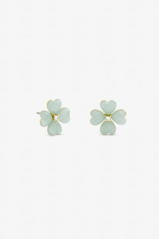 Image of Jon Richard Womens Gold Plated & Mint Green Flower Stud Earrings Gold Female One Size