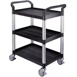 image of 3 Shelf Black Plastic & Aluminium Tray Trolley - 900 x 370 x 655mm - 150kg Capacity