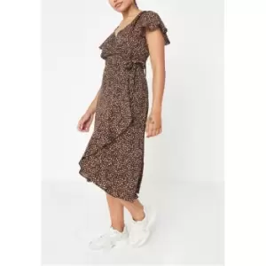 Image of Missguided Petite Floral Print Wrap Front Midi Tea Dress - Multi
