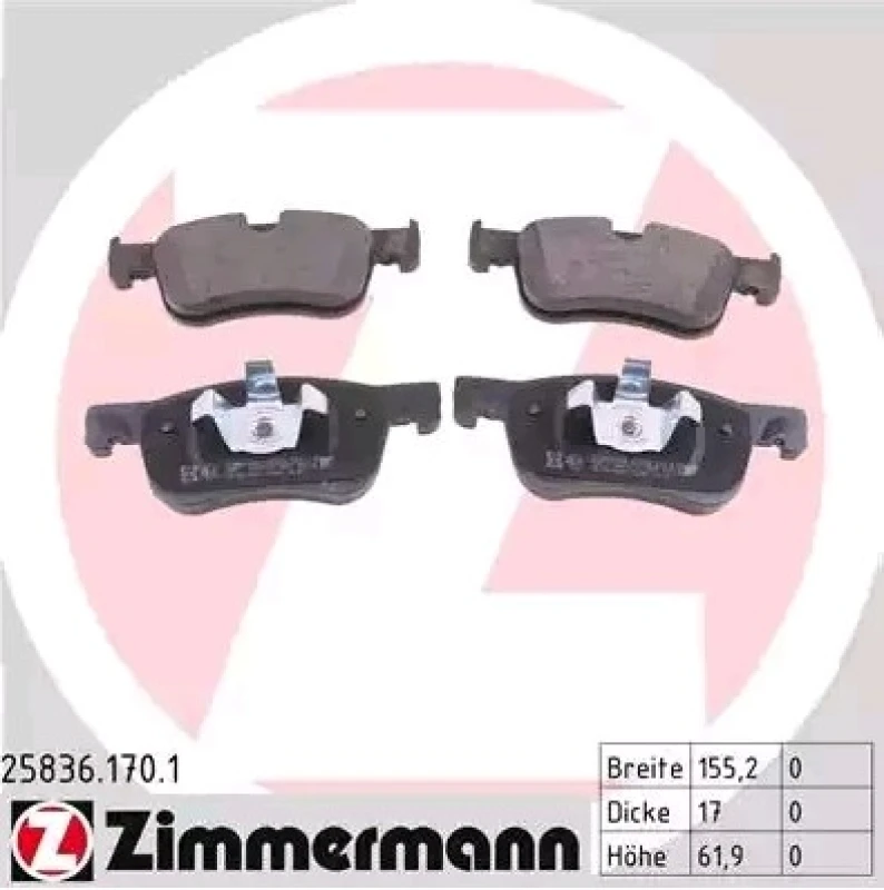 Image of ZIMMERMANN 25836.170.1 Brake pad set Front Axle, prepared for wear warning indicator, Photo corresponds to scope of supply Brake Pad Set,disc brake (