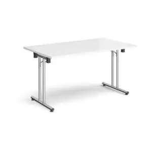 Image of Rectangular folding leg table with chrome legs and straight foot rails 1400mm x 800mm - white
