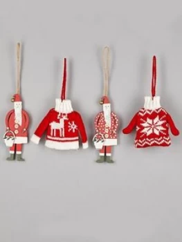 image of Gisela Graham Set Of 4 Traditional Jumpers & Santas Tree Decs