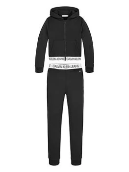 Image of Calvin Klein Jeans Girls Shadow Logo Tape Zip Through Set - Black, Size Age: 14 Years, Women