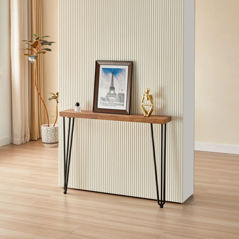 Image of KOSY KOALA KOSY KOALA Modern Side Console Table with Veneer Top and Iron Legs in Brown Brown One Size Unisex 5061055342441