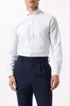Image of Mens White Tailored Fit Long Sleeve Grid Checked Cutaway Collar Shirt