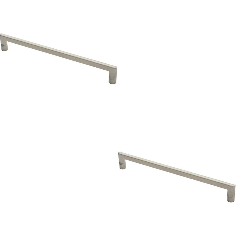 Image of Loops 2x Flat D Bar Door Pull Handle 475 x 15mm 350mm Fixing Centres Satin Steel Metallics unisex
