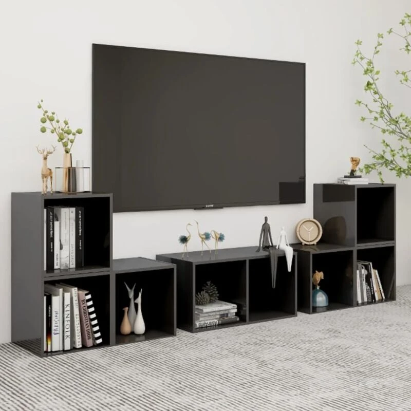Image of VIDAXL 6 Piece tv Cabinet Set High Gloss Grey Engineered Wood Vidaxl 8720286593622