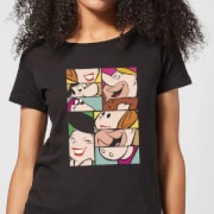 image of The Flintstones Cartoon Squares Womens T-Shirt - Black