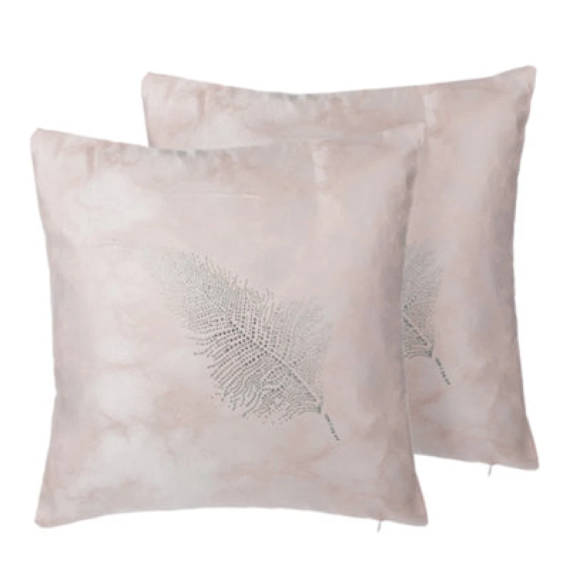 Image of Beliani Set Of 2 Decorative Cushions Silene 45 X 45cm Pink Plant Pattern