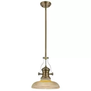 Image of Luminosa Lighting - Telescopic Dome Ceiling Pendant E27 With 30cm Round Glass Shade, Antique Brass, Amber