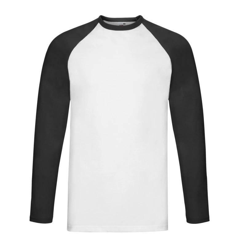 Image of Fruit Of The Loom Fruit of the Loom Men Contrast Long-Sleeved Baseball T-Shirt in Off White Size: large Off White L Male 5063470880294