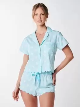 Image of Boux Avenue Spot Scallop Revere Collar Top And Short - Blue Size 10, Women