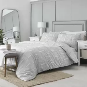 image of Linear Striped Contemporary Print Reversible Eco-Friendly Duvet Cover Set, Grey, Super King - Drift Home