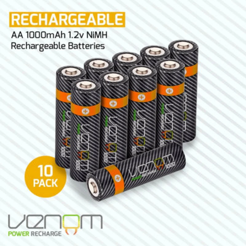 Image of Venom Rechargeable AA Batteries (1000mAh) - 10 Pack Black unisex