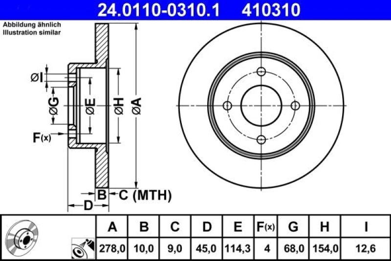 Image of ATE 24.0110-0310.1 Brake disc solid, Coated Brake Disc (82)