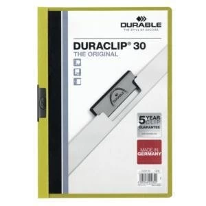 Image of Original Durable Duraclip A4 Folder PVC Plastic Clear Front 3mm Spine Green for 30 Sheets 1 x Pack of 25 Folders