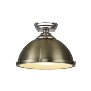 image of Dresden Flush Ceiling Lamp E27 With Round 31cm Metal Shade Polished Nickel, Antique Brass, Frosted White