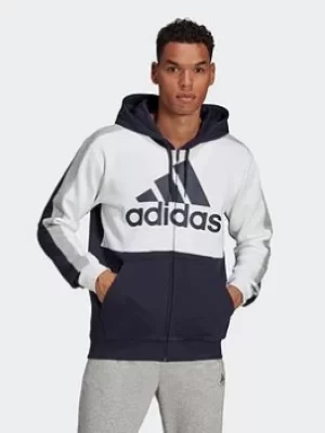 Image of adidas Essentials Colorblock Fleece Full-zip Hoodie, White Size M Men