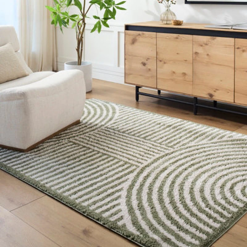 Image of Livabliss Machine Washable Modern Shaggy Grass Green Pauline Area Rug 200 X 275cm - Easy Care, Ideal For Living Room & Bedroom