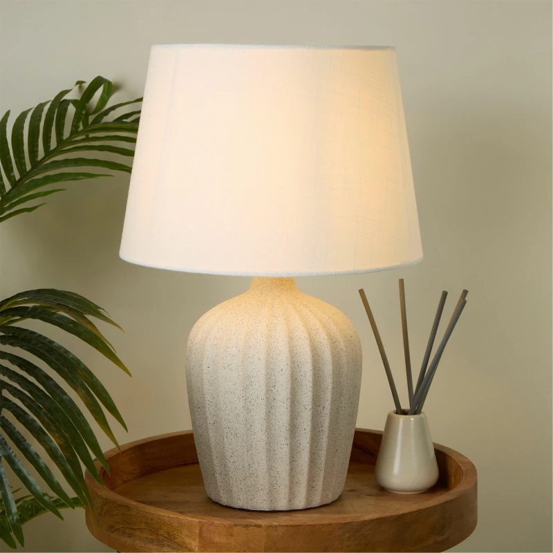 Image of SO'HOME Large Fluted Ceramic Table Lamp with White Tapered Shade cream ONE SIZE