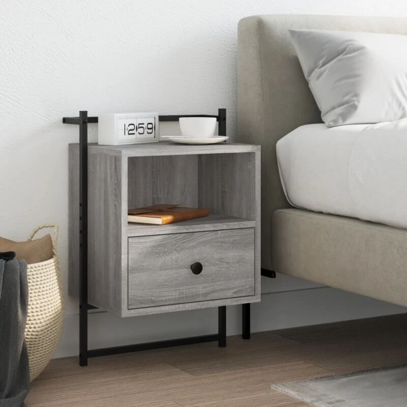 Image of Vidaxl Bedside Cabinet Wall-mounted Grey Sonoma 40X30X61cm Engineered Wood, Grey 833439