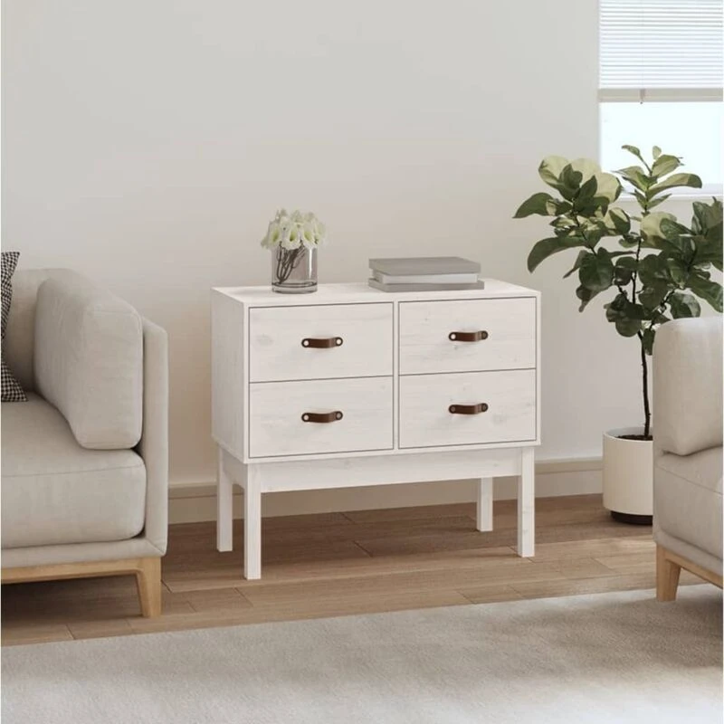 Image of Vidaxl Console Cabinet White 90X40X78cm Solid Wood Pine, White 821740